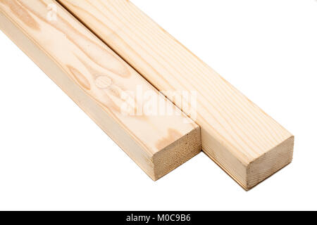Zwei Holzbalken auf weißem Hintergrund Stockfoto