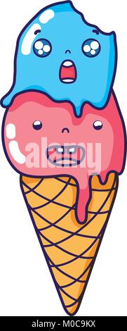 Cute ice cream von zwei Kugeln kawaii mit Cornet Stock Vektor