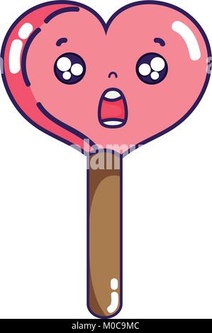 Herz Eis am Stiel kawaii überrascht Stock Vektor