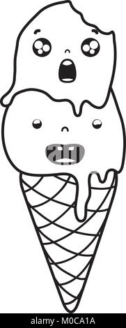 Line cute Ice Cream von zwei Kugeln kawaii mit Cornet Stock Vektor