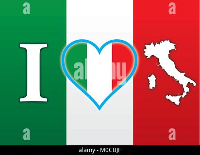 Italien, Flagge, Herz und Karte, ich liebe Italien Stock Vektor