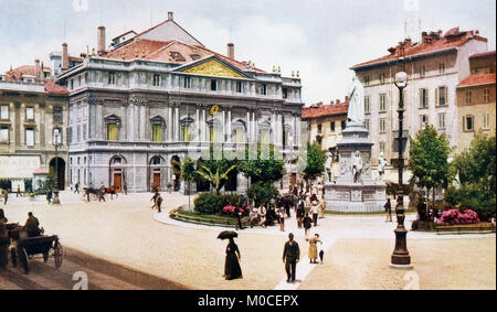 Diese Abbildung des Opernhauses La Scala in Mailand, Italien, Termine bis 1908. Es wurde 1778 eingeweiht. Das Theater zählt zu den Tops der Welt für Oper und Ballett. Stockfoto