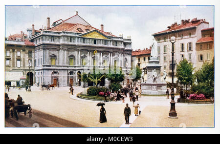 Diese Abbildung des Opernhauses La Scala in Mailand, Italien, Termine bis 1908. Es wurde 1778 eingeweiht. Das Theater zählt zu den Tops der Welt für Oper und Ballett. Stockfoto