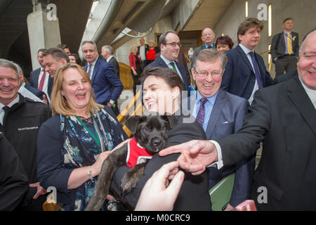 Ruth Davidson MSP mit Welpen im schottischen Parlament Pic Peter Devlin Stockfoto