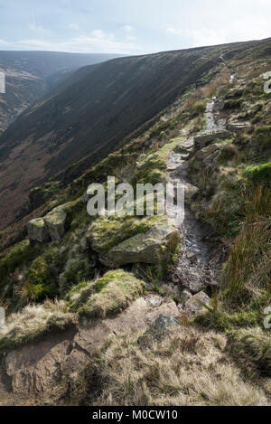 Der Pennine Way an torside Clough Position auf die Mauren an Bleaklow, Peak District, Derbyshire, England. Stockfoto