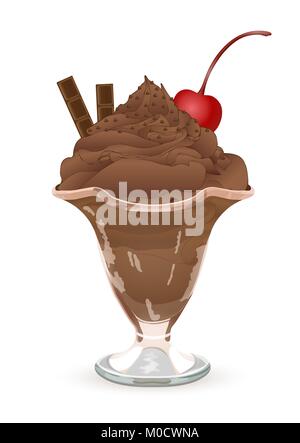 Eis in ein Glas Vase, Vektor-zeichnung, lackiert Dessert. Schokoladencreme Mousse in eine transparente Schale mit einem Sahnehäubchen und Klumpen von Schokolade, Stock Vektor