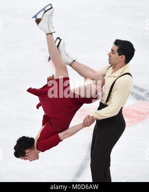 Moskau, Russland. 20 Jan, 2018. Anna Cappellini (L) und Luca Lanotte von Italien in Eis tanzen frei Tanz an der ISU-europäischen Eiskunstlauf-WM 2018 in Moskau, Russland, Jan. 20, 2018. Credit: Evgeny Sinitsyn/Xinhua/Alamy leben Nachrichten Stockfoto