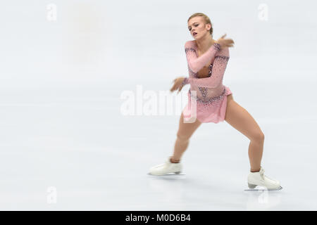 Moskau, Russland. 20 Jan, 2018. Emmi Peltonen von Finnland konkurriert während der Damen Kür beim ISU-europäischen Eiskunstlauf-WM 2018 in Moskau, Russland, Jan. 20, 2018. Credit: Evgeny Sinitsyn/Xinhua/Alamy leben Nachrichten Stockfoto