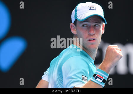 Januar 21, 2018: 24 Samen Diego Schwartzman von Argentinien in Aktion gegen 1. Samen Rafael Nadal von Spanien in eine 4. Runde am Tag sieben der Australian Open 2018 Grand Slam Tennis Turnier in Melbourne, Australien. Sydney Low/Cal Sport Media Credit: Cal Sport Media/Alamy leben Nachrichten Stockfoto