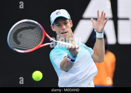 Januar 21, 2018: 24 Samen Diego Schwartzman von Argentinien in Aktion gegen 1. Samen Rafael Nadal von Spanien in eine 4. Runde am Tag sieben der Australian Open 2018 Grand Slam Tennis Turnier in Melbourne, Australien. Sydney Low/Cal Sport Media Credit: Cal Sport Media/Alamy leben Nachrichten Stockfoto