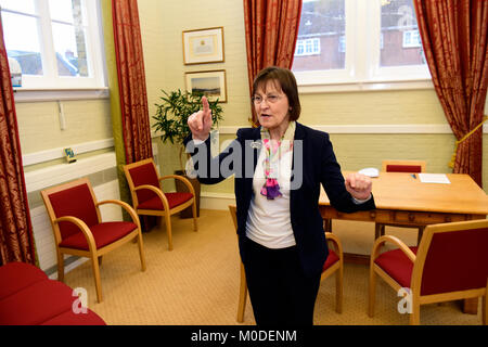 Weibliche Kanzler am Arbeitsplatz Regie Gäste an einer zivilen Partnerschaft Zeremonie, Alton, Hampshire, UK. Stockfoto