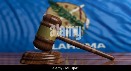 Richter oder Auktion Hammer auf Oklahoma uns von Amerika wehende Flagge Hintergrund. 3D-Darstellung Stockfoto