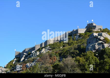 Die maurische Burg in Sintra, Portugal auf felsigen Hügel Stockfoto