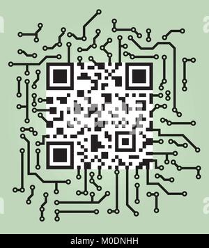 2D-barcobe, QR-Code mit PCB-Board Design Stock Vektor