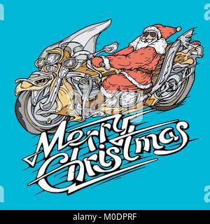 Weihnachtsmann auf dem Motorrad Vektor-illustration Flat Style Seite Stock Vektor