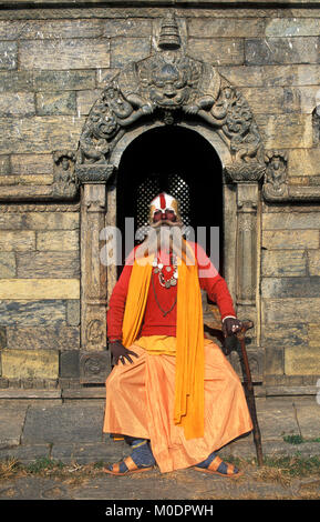 Nepal. Kathmandu. Pashupatinath Tempel (Hindu). Sadhu (heiliger Mann). Porträt. Stockfoto