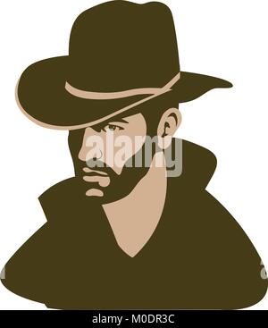 Mann in Hut Gesicht Vektor-illustration Flat Style Profil Seite Stock Vektor