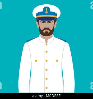 Sea Captain in Form Vector Illustration Flat Style vorne Stock Vektor