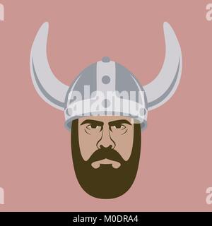 Mann Gesicht in Viking Helm Vector Illustration Flat Style Vorderansicht Stock Vektor