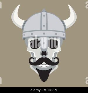 Menschliche Schädel in Viking Helm Vector Illustration Flat Style vorne Stock Vektor