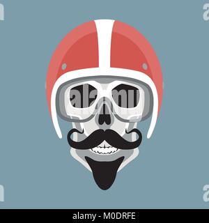 Menschliche Schädel in Motorrad Helm Vector Illustration Flat Style Stock Vektor