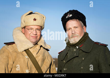 Festival der militärischen Geschichte Russlands des XX Jahrhunderts, Weihnachten Manöver. Region Samara und Togliatti, 5. Januar 2018. Porträt eines Soldaten der Roten Stockfoto