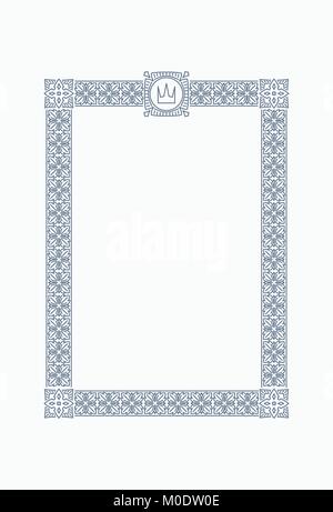 Luxus, reich verzierte, vintage Frame mit Krone in Blau gamma. Vector Illustration. Stock Vektor