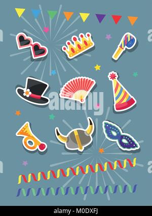 Einstellen des Karnevals Aufkleber. Flache Bauform. Vector Illustration. Stock Vektor