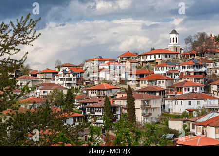 Blick auf die Häuser in der Altstadt von Ohrid, Mazedonien. Stockfoto