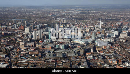 Luftaufnahme der Birmingham City Centre Skyline, Großbritannien Stockfoto