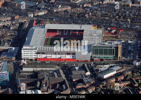 Luftaufnahme von Sheffield United Bramall Lane Stadium, South Yorkshire, Großbritannien Stockfoto