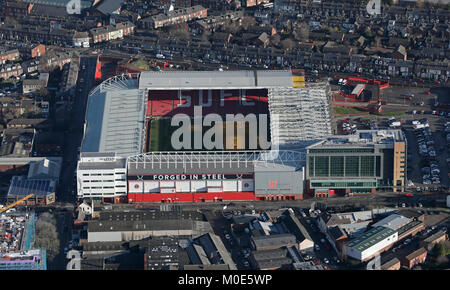 Luftaufnahme von Sheffield United Bramall Lane Stadium, South Yorkshire, Großbritannien Stockfoto