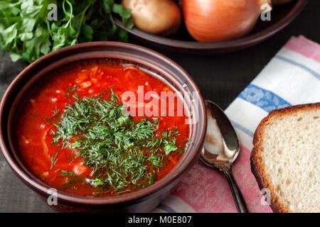 Rot Borschtsch. Ukrainische essen. Stockfoto