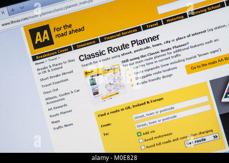 Computer Screenshot von AA (Automobile Association) klassische Routenplaner website Stockfoto