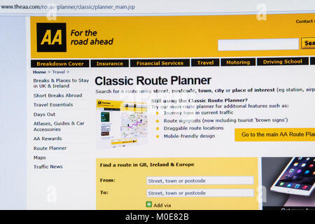 Computer Screenshot von AA (Automobile Association) klassische Routenplaner website Stockfoto