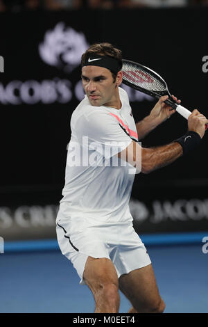 Australien. 20 Jan, 2018. Schweizer Tennisspieler Roger Federer ist in Aktion während seiner 3. Runde der Australian Open Tennis Player vs Franzosen Richard Gasquet am 20 Jan, 2018 in Melbourne, Australien. Credit: YAN LERVAL/LBA/Alamy Leben Nachrichten Quelle: Lba Co.Ltd./Alamy leben Nachrichten Stockfoto