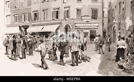 Bauernmarkt am Piazza Montanara, Rom, Italien, 19. Jahrhundert Stockfoto