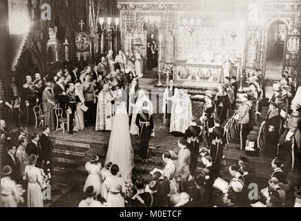 Prinzliche Hochzeit - Herzog von Kent heiratet Prinzessin Marina von Griechenland, die Westminster Abbey, 1934. Stockfoto