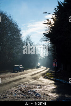 Fahren im frühen Morgennebel Stockfoto