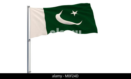 Isolieren Flagge Pakistan an einem Fahnenmast im Wind flattern auf einem weißen Hintergrund, 3 Abbildung d Stockfoto