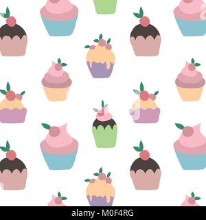 Süße Muffins Desserts nahtlose Hand gezeichnet Hintergrund Muster Stock Vektor