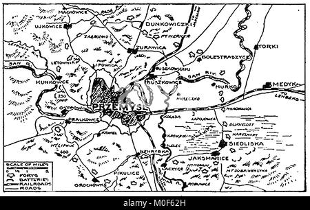 WWI-A 1917 Karte mit militärischen Aktivitäten in der 1914-1918 Erster Weltkrieg - WWI Karte russische Kampagne Übersicht Detail der Häfen von Przemysl Stockfoto