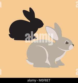 Kaninchen Vektor-illustration Flat Style schwarze Silhouette Profil Seite Stock Vektor