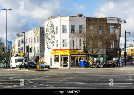 Die Kreuzung von Norwood Road, Dulwich Straße und Half Moon Lane im Süden Londons Zentrum Herne Hill Stockfoto