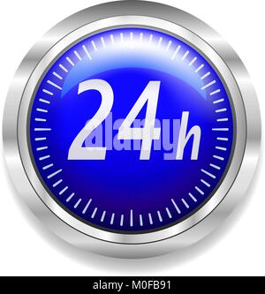 24 Stunden rund um die Uhr Symbol auf Blau und Silber Stock Vektor