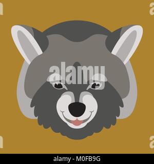 Waschbär Gesicht Vektor-illustration Flat Style Vorderansicht Stock Vektor