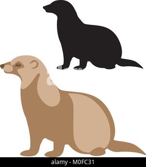 Schwarz silhouettevector Abbildung: Flat Style Profil Seite Frettchen Stock Vektor