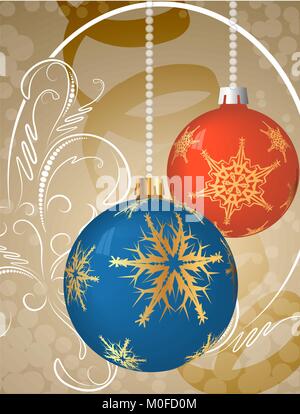 Weihnachten Hintergrund mit Baum Spielzeug und gold Bänder Stock Vektor