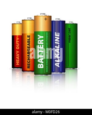 Satz von AA-Batterien isoliert auf weißem Stock Vektor