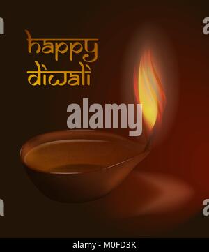 Brennende diya auf Diwali Urlaub Hintergrund Vektor Grafik mit Bildunterschrift Happy Diwali Stock Vektor